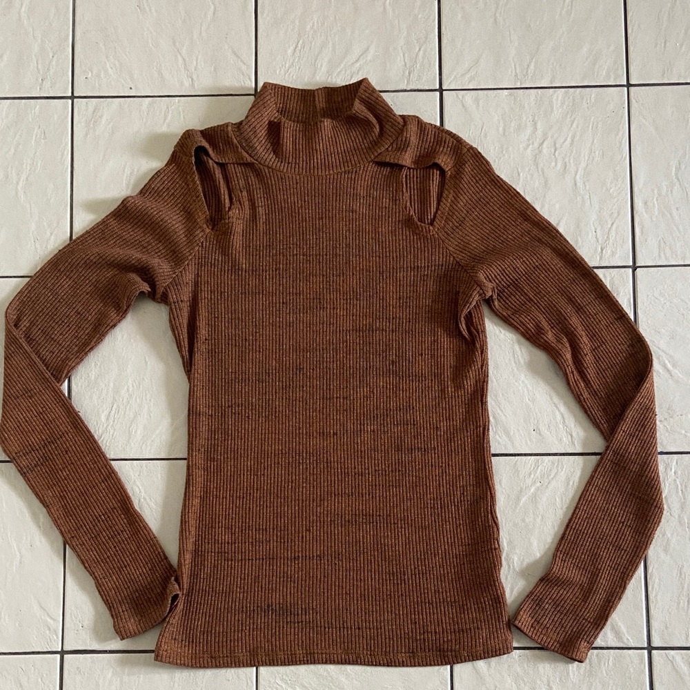 Project Social T Small Ribbed Women's cutout soft turtleneck